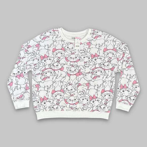 Disney Tops - Disney Aristocats Marie Allover Print White Crewneck Sweatshirt - Women’s Size L